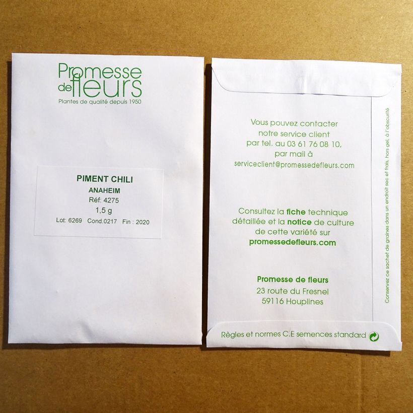 Beispiel eines Exemplars von Chili-Pfeffer Anaheim die Tüte mit 180 Samen ungefähr (1,5g) wie geliefert