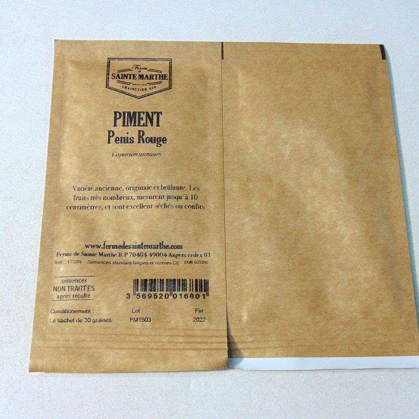 Beispiel eines Exemplars von Chili Penis ou Peter Pepper - Ferme de Sainte Marthe die Tüte mit 30 Samen ungefähr (Sachet de 30 grainesg) wie geliefert
