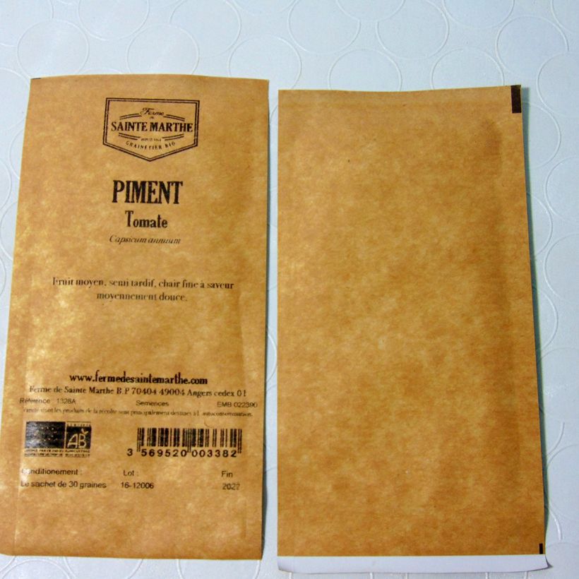 Beispiel eines Exemplars von Chili Tomate Bio - Ferme de Sainte Marthe die Tüte mit 30 Samen ungefähr wie geliefert