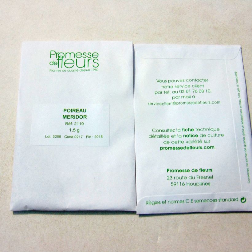 Beispiel eines Exemplars von Lauch-Porree Méridor die Tüte mit 250 Samen ungefähr (1g) wie geliefert