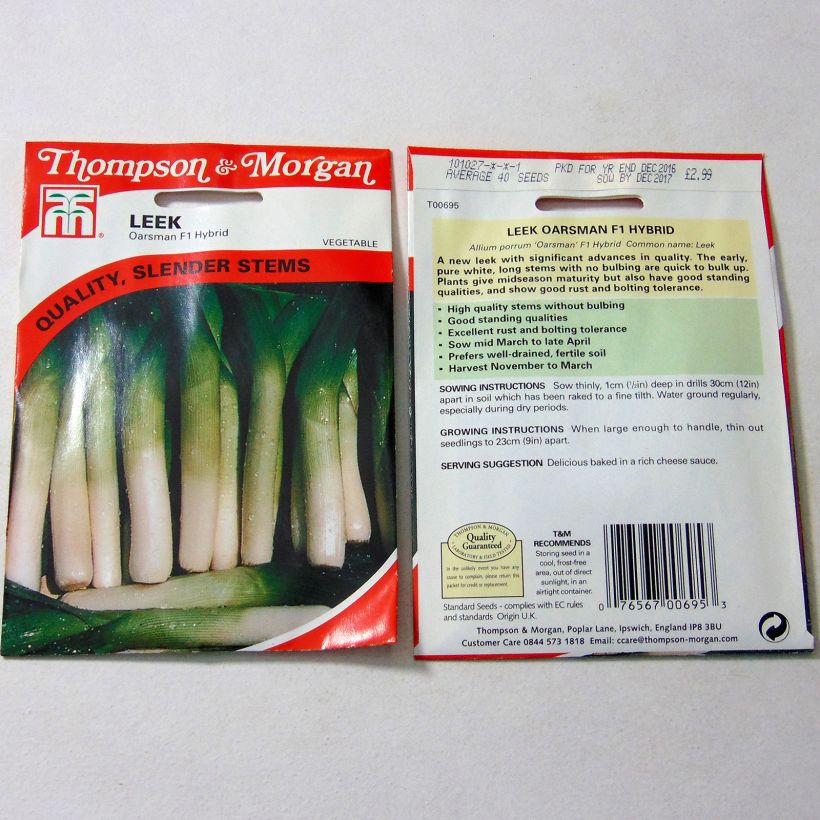 Beispiel eines Exemplars von Lauch-Porree Oarsman F1 die Tüte mit 40 Samen ungefähr wie geliefert