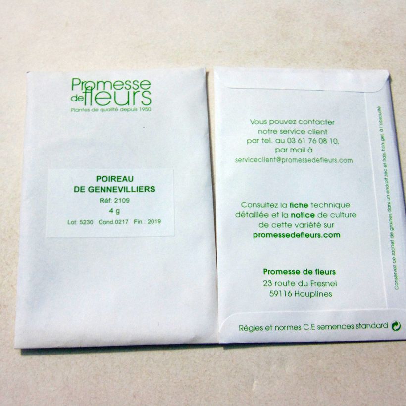 Beispiel eines Exemplars von Lauch-Porree de Gennevilliers die Tüte mit 1000 Samen ungefähr (4g) wie geliefert