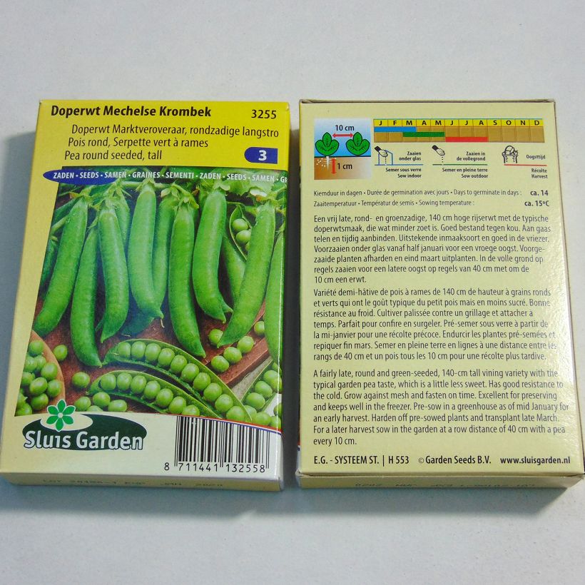 Beispiel eines Exemplars von Riesige Erbse Serpette verte de Malines die Tüte mit 255 Samen ungefähr (85g) wie geliefert