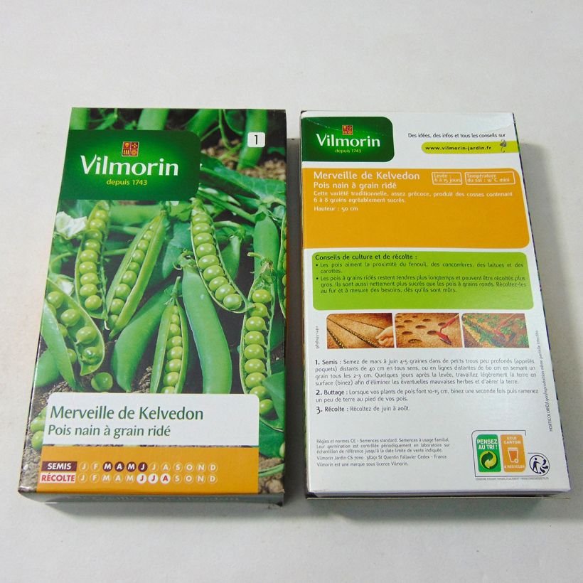 Beispiel eines Exemplars von Zwergerbse Merveille de Kelvedon - Vilmorin die Tüte mit 750 Samen ungefähr (250g) wie geliefert