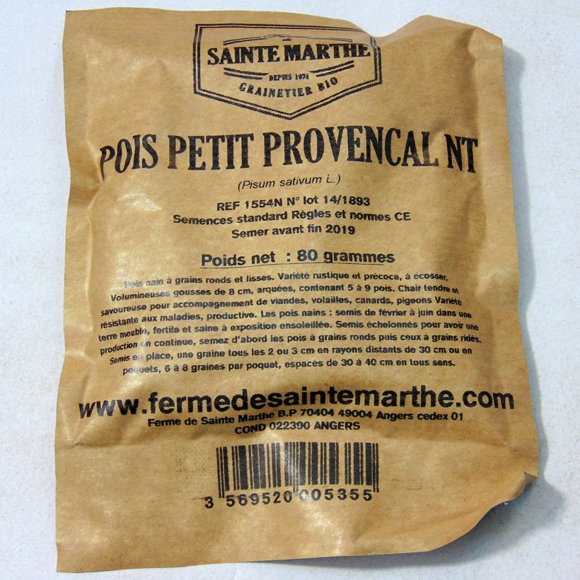 Beispiel eines Exemplars von Zwergerbse Petit Provençal Ferme de Sainte Marthe die Tüte mit 240 Samen ungefähr (80g) wie geliefert
