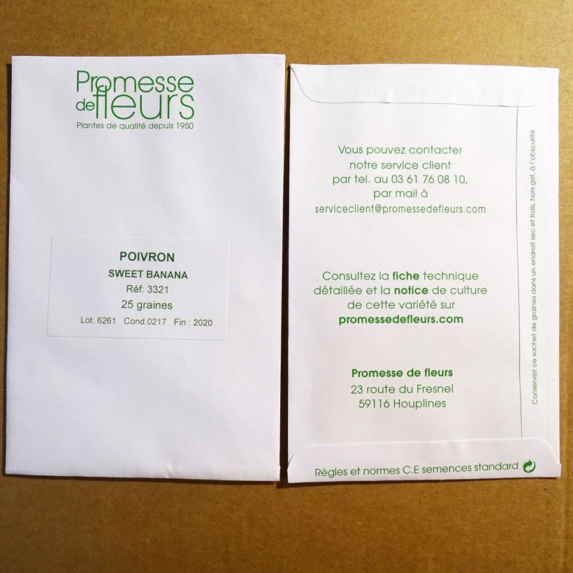 Beispiel eines Exemplars von Paprika Sweet Banana Jaune Clair die Tüte mit 25 Samen ungefähr (0,5g) wie geliefert