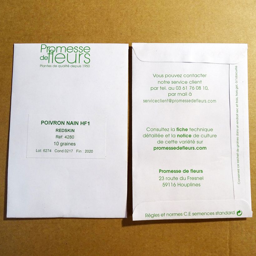 Beispiel eines Exemplars von Paprika Redskin F1 die Tüte mit 10 Samen ungefähr wie geliefert