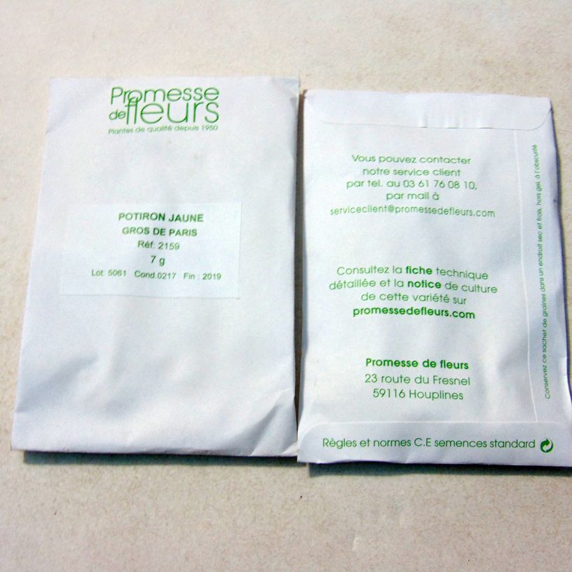 Beispiel eines Exemplars von Riesen-Kürbis Jaune Gros de Paris die Tüte mit 20 Samen ungefähr (7g) wie geliefert