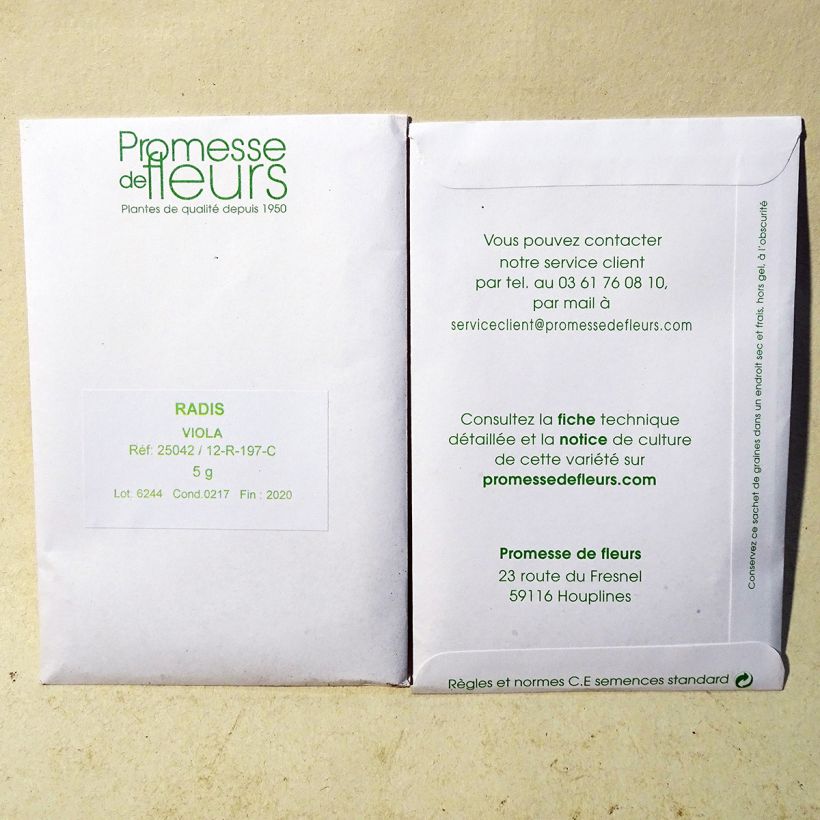 Beispiel eines Exemplars von Rettich violet Viola die Tüte mit 500 Samen ungefähr (5g) wie geliefert