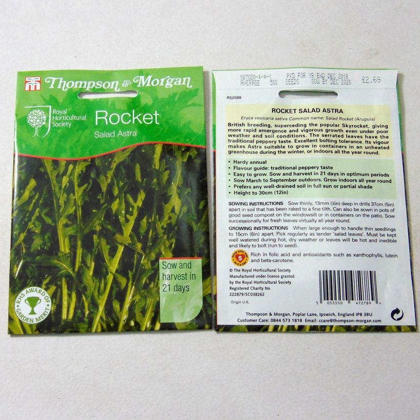 Beispiel eines Exemplars von Salat-Rauke Astra die Tüte mit 750 Samen ungefähr wie geliefert