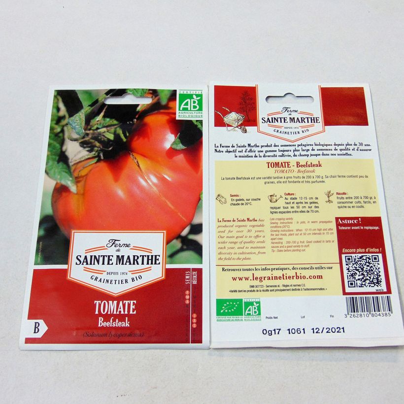 Beispiel eines Exemplars von Tomate Beefsteak Bio die Tüte mit 40 Samen ungefähr wie geliefert