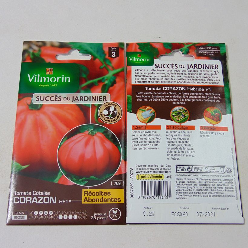 Beispiel eines Exemplars von Tomate Corazon - Vilmorin die Tüte mit 35 Samen ungefähr (0.2g) wie geliefert