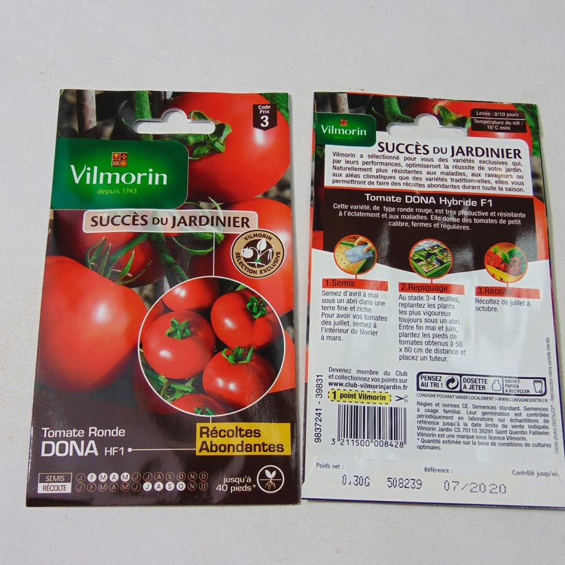 Beispiel eines Exemplars von Tomate Dona - Vilmorin die Tüte mit 90 Samen ungefähr (0.3g) wie geliefert