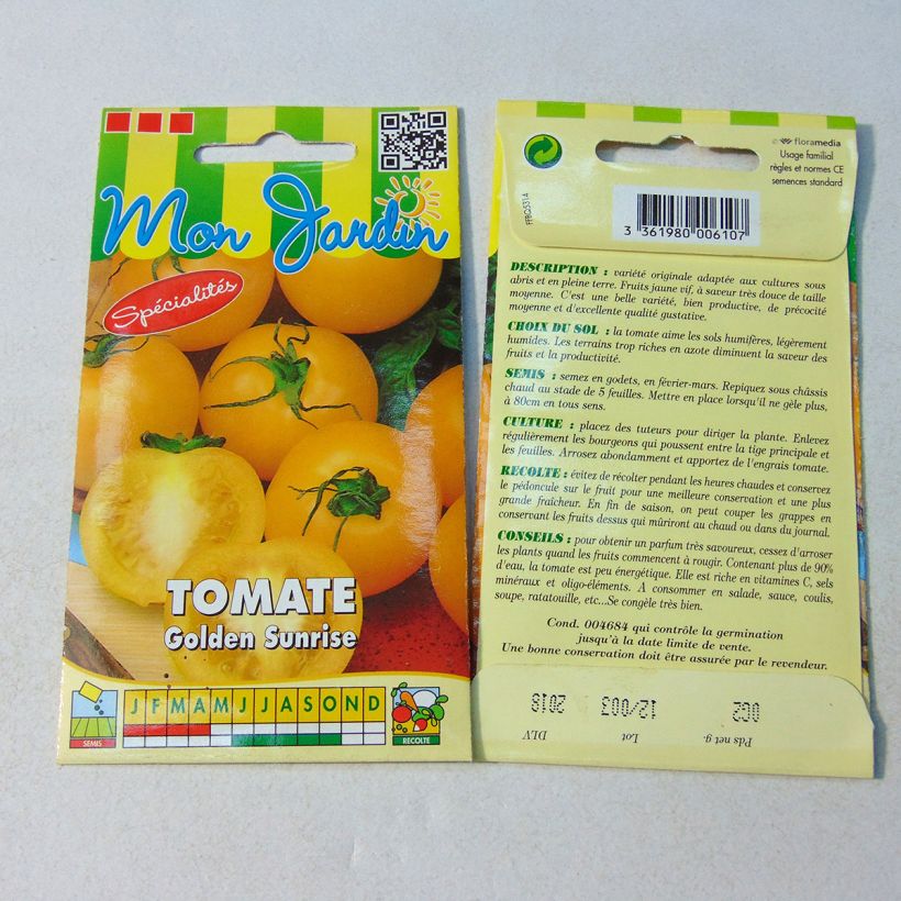 Beispiel eines Exemplars von Tomate Golden Sunshine die Tüte mit 60 Samen ungefähr (0.2g) wie geliefert