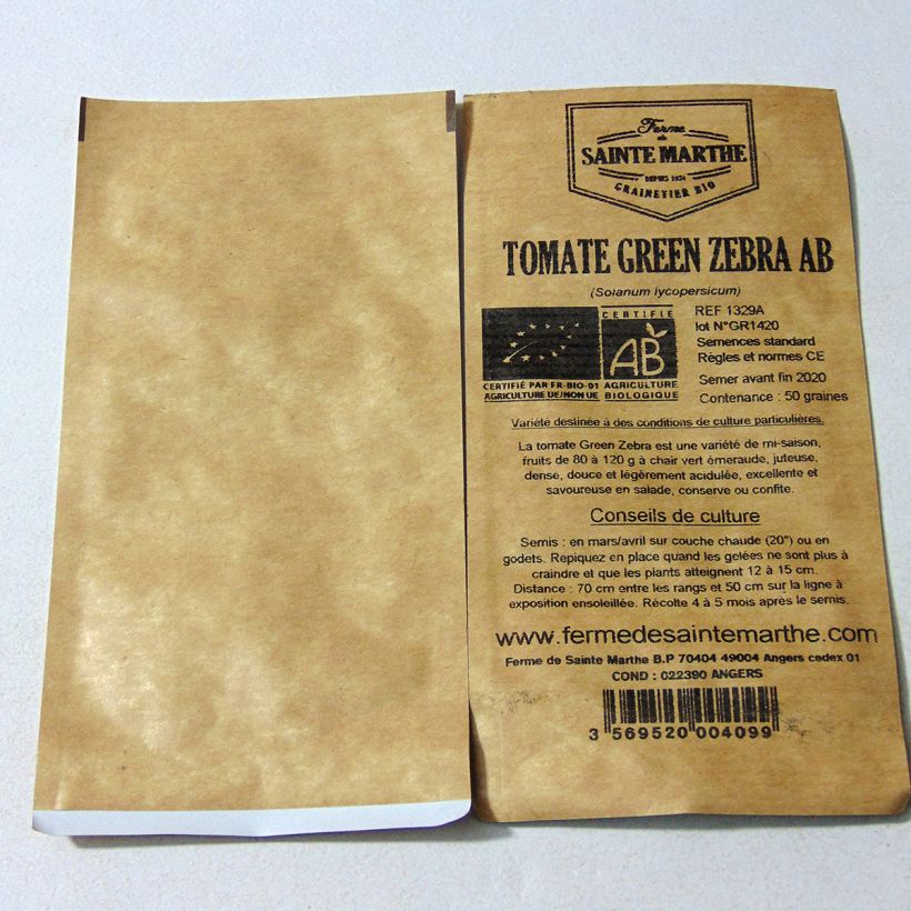 Beispiel eines Exemplars von Tomate Green Zebra Bio die Tüte mit 50 Samen ungefähr wie geliefert