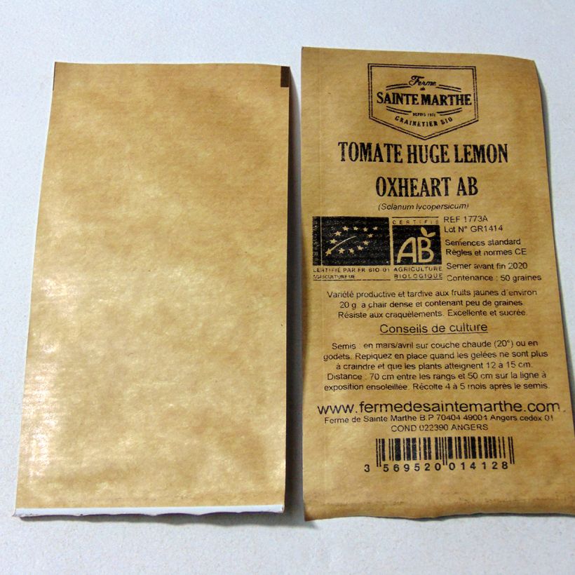 Beispiel eines Exemplars von Tomate Huge Lemon Oxheart Bio die Tüte mit 50 Samen ungefähr wie geliefert