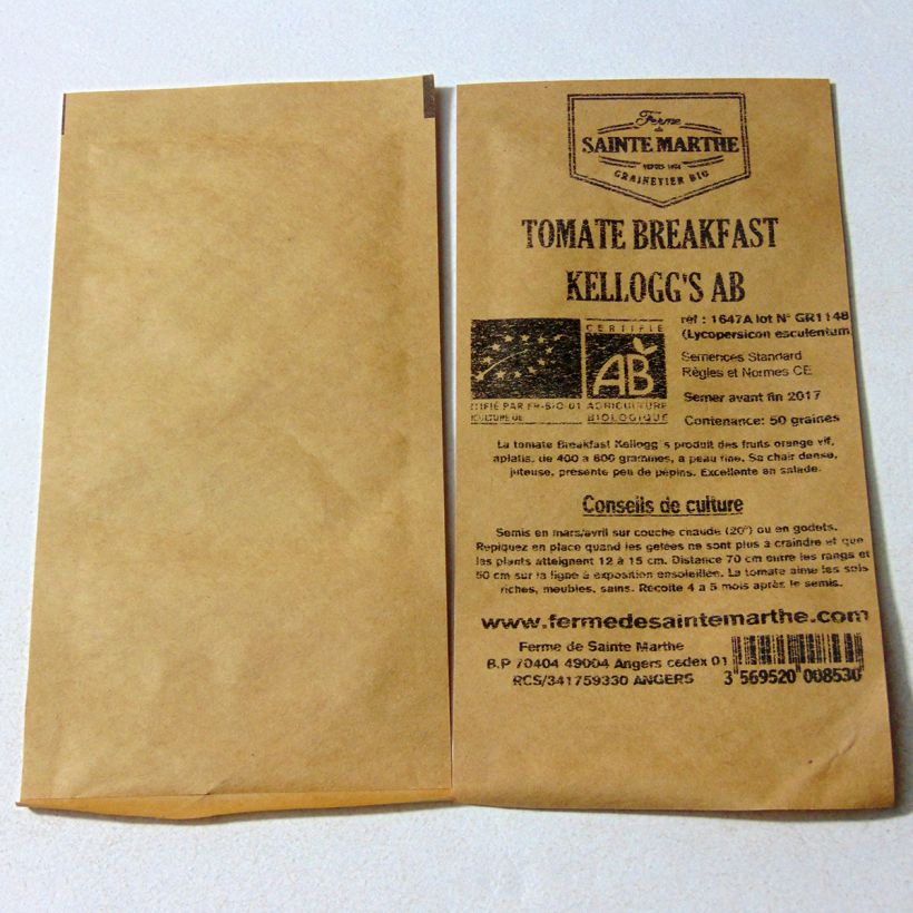 Beispiel eines Exemplars von Tomate Kellogg's Breakfast Bio die Tüte mit 50 Samen ungefähr wie geliefert
