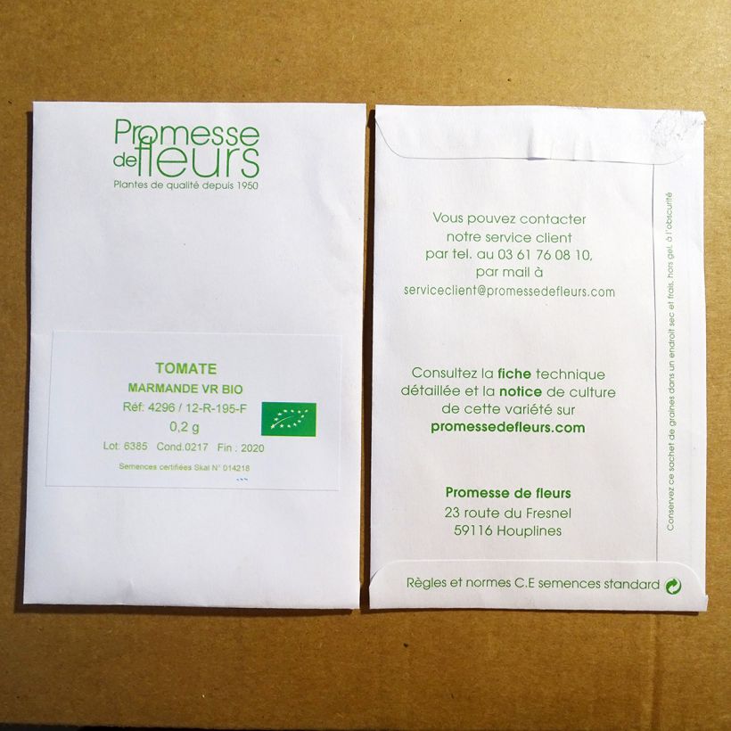 Beispiel eines Exemplars von Tomate Marmande Bio die Tüte mit 50 Samen ungefähr (0,2g) wie geliefert
