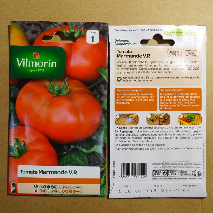 Beispiel eines Exemplars von Tomate Marmande - Vilmorin die Tüte mit 450 Samen ungefähr (1.5g) wie geliefert