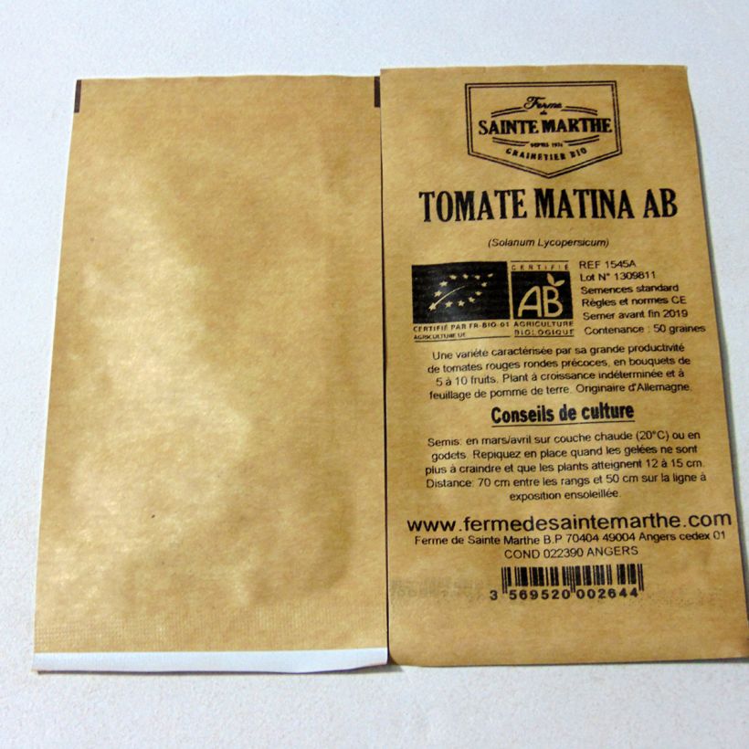 Beispiel eines Exemplars von Tomate Matina Bio die Tüte mit 50 Samen ungefähr wie geliefert