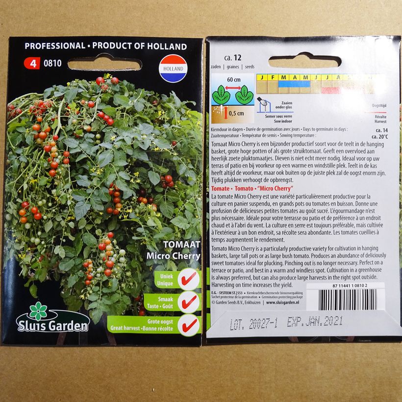 Beispiel eines Exemplars von Tomate Micro Cherry die Tüte mit 12 Samen ungefähr wie geliefert