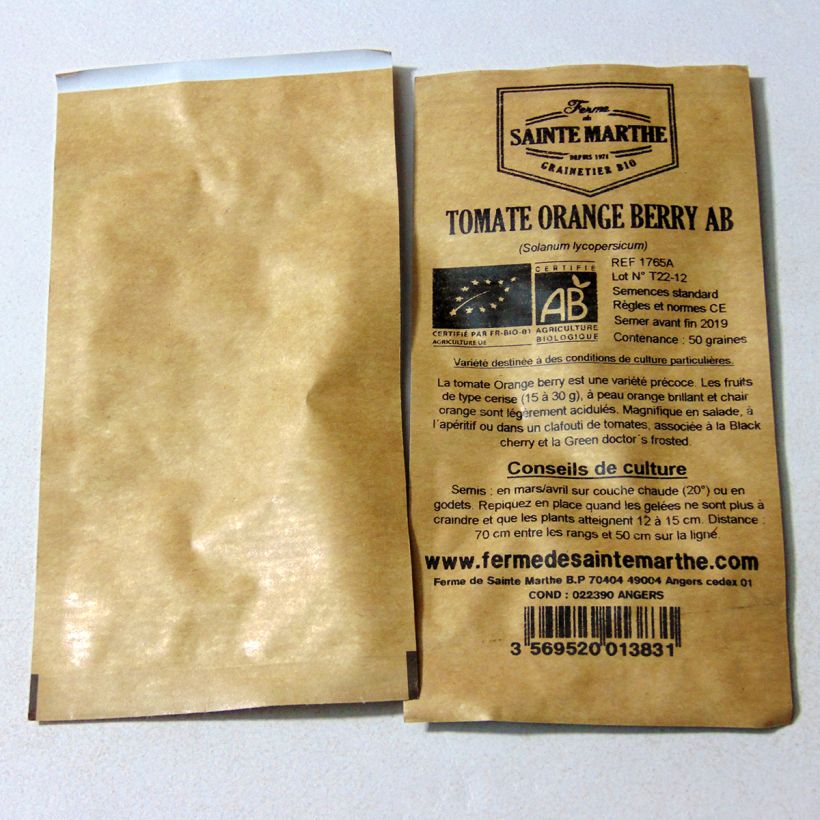 Beispiel eines Exemplars von Tomate Orange Berry Bio die Tüte mit 50 Samen ungefähr wie geliefert