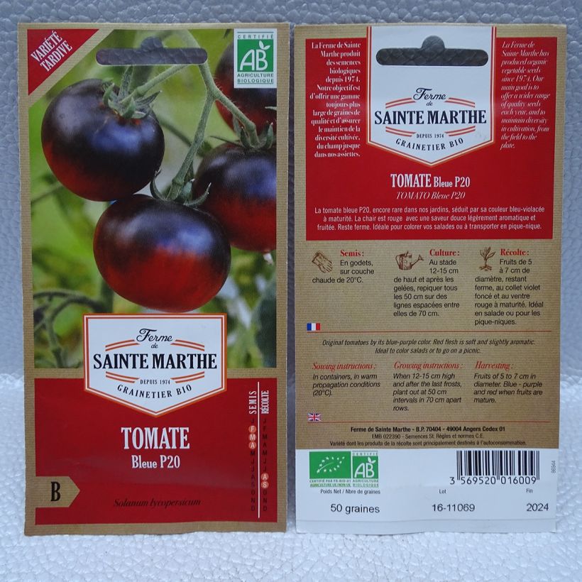 Beispiel eines Exemplars von Tomate Osu Blue P20 Bio die Tüte mit 50 Samen ungefähr wie geliefert