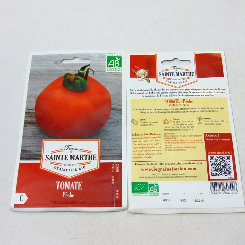 Beispiel eines Exemplars von Tomate Pêche Bio die Tüte mit 40 Samen ungefähr wie geliefert