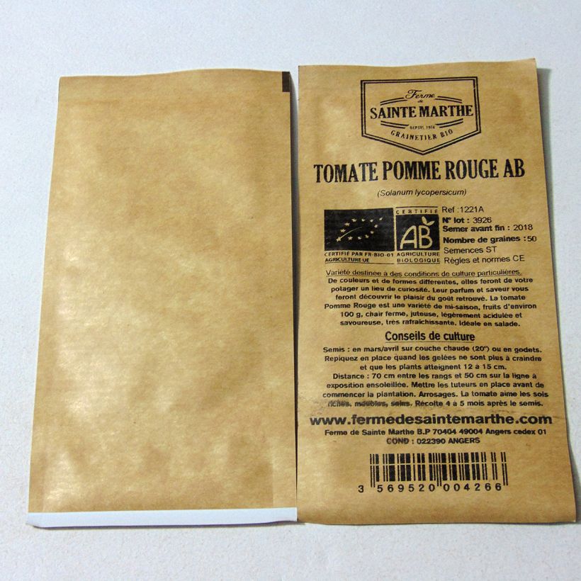 Beispiel eines Exemplars von Tomate Pomme rouge Bio die Tüte mit 50 Samen ungefähr wie geliefert