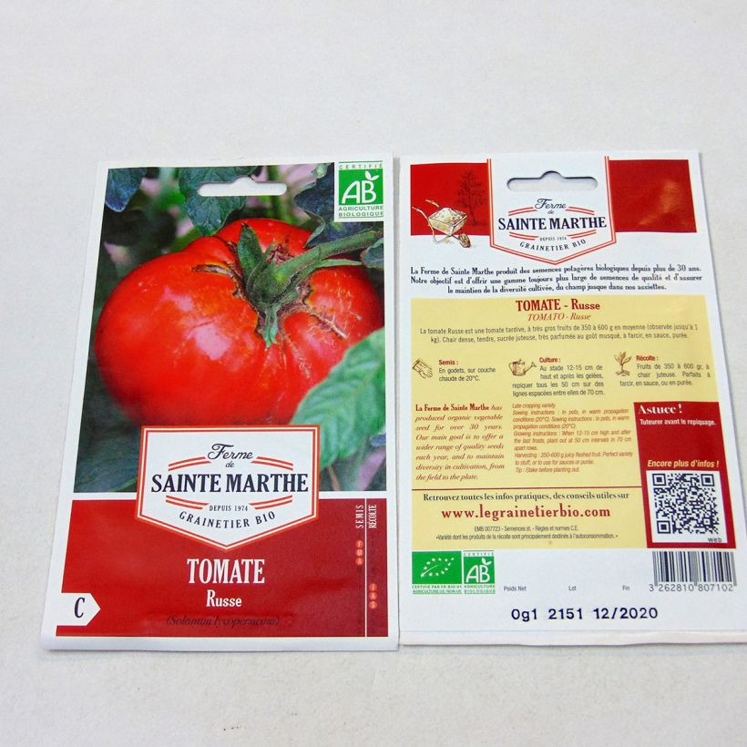 Beispiel eines Exemplars von Tomate Russe Bio die Tüte mit 30 Samen ungefähr wie geliefert