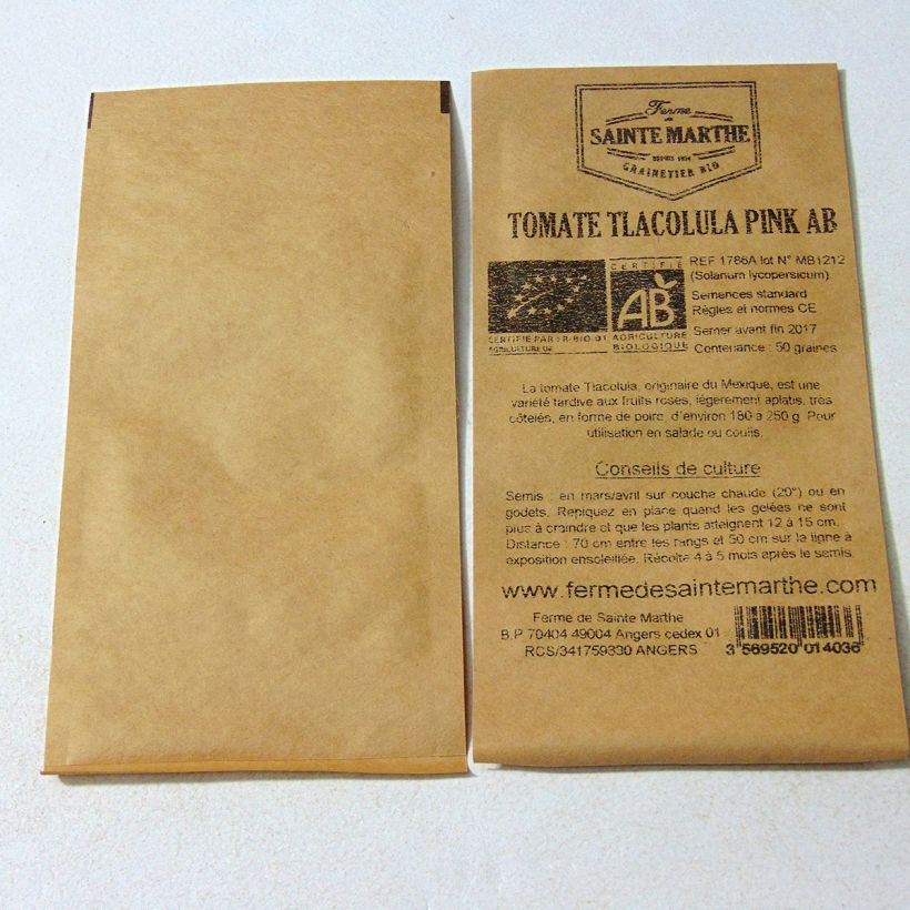 Beispiel eines Exemplars von Tomate Tlacolula Pink Bio die Tüte mit 50 Samen ungefähr wie geliefert