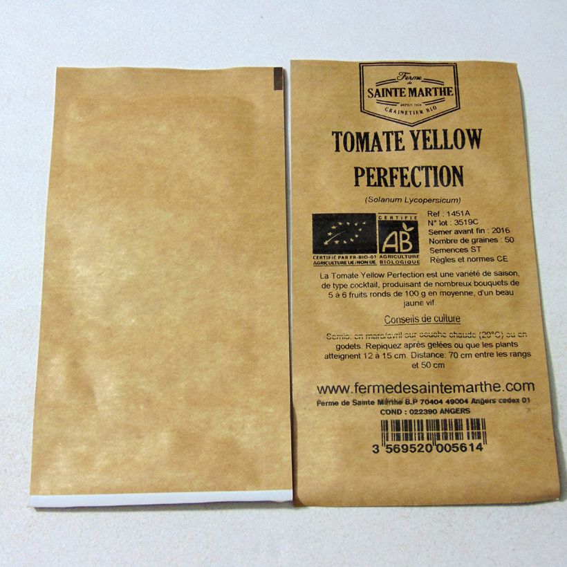Beispiel eines Exemplars von Tomate Yellow Perfection Bio die Tüte mit 50 Samen ungefähr wie geliefert