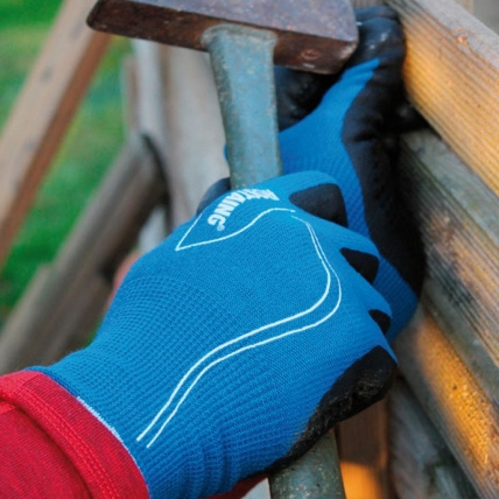 Garten- und Schnitt-Handschuhe von Rostaing mit Lederhandfläche und braunem Zaun