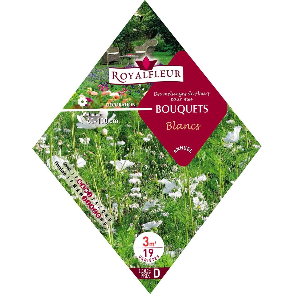 Blumenmischung für weiße Blumensträuße zum Säen - Beutel für 3 m2
