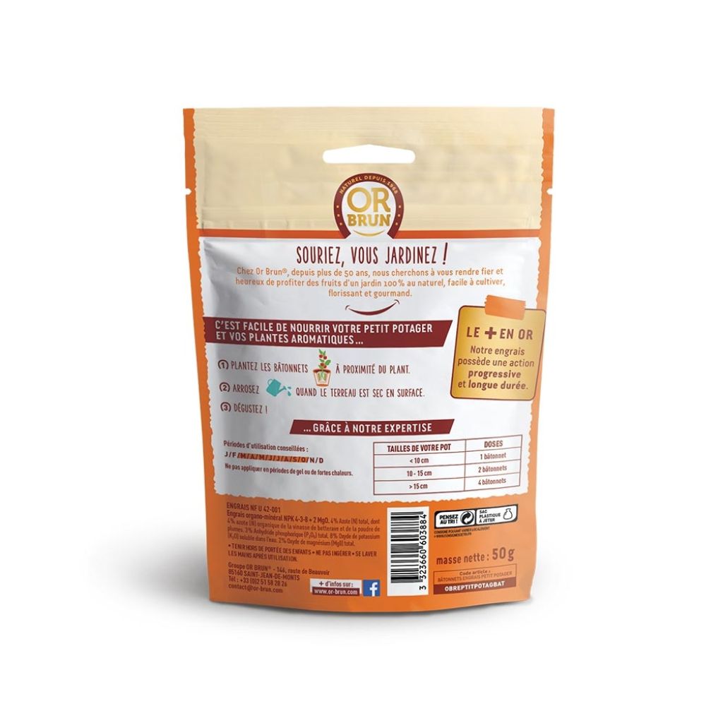 25 Bâtonnets d'engrais Petit potager et tomates Or Brun en sachet refermable