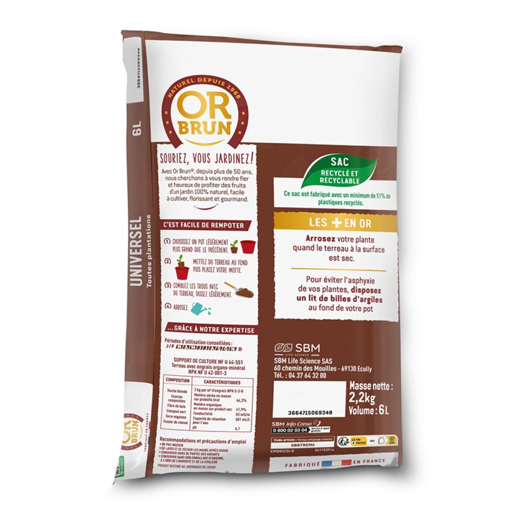 Terreau rempotage universel Or Brun