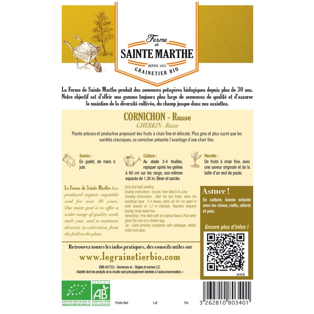 Einlegegurke Russe Bio - Ferme de Sainte Marthe