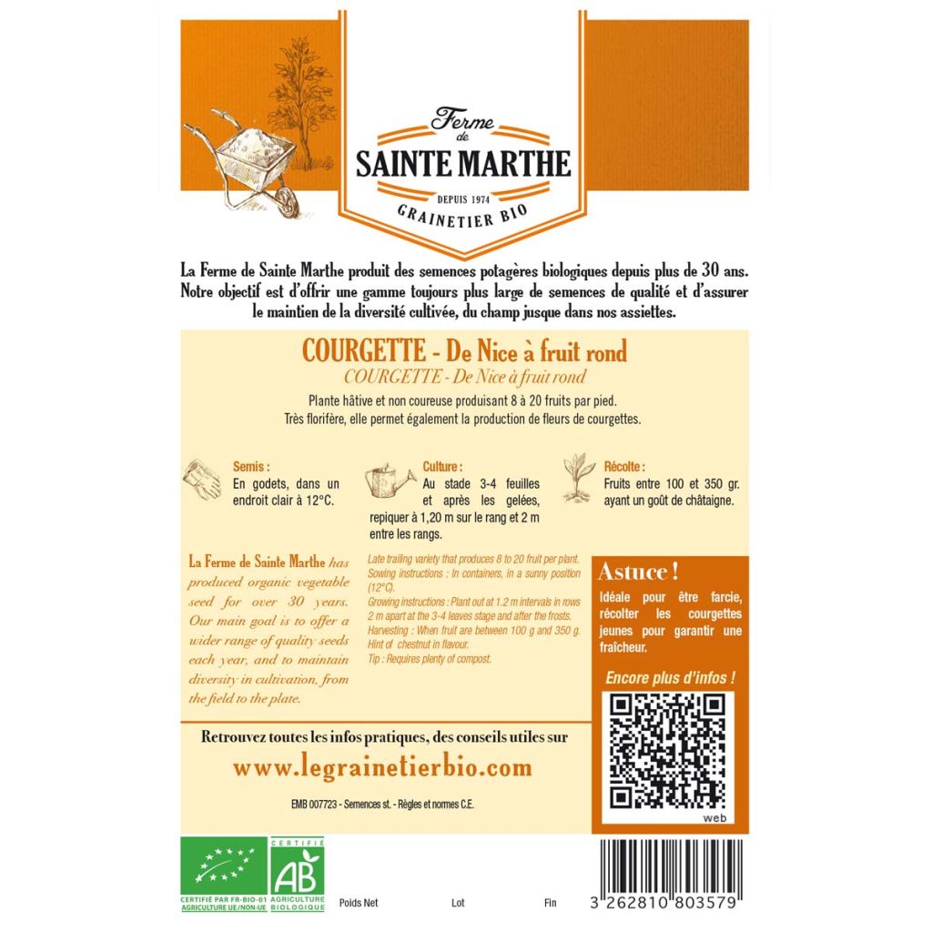 Garten-Kürbis de Nice à fruit rond Bio - Ferme de Sainte Marthe
