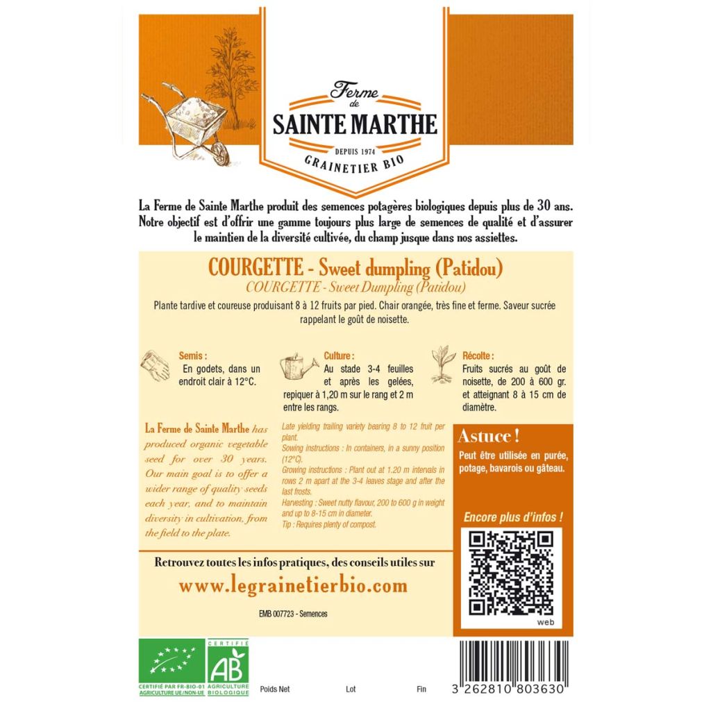 Speisekürbis Sweet dumpling Bio - Ferme de Sainte Marthe