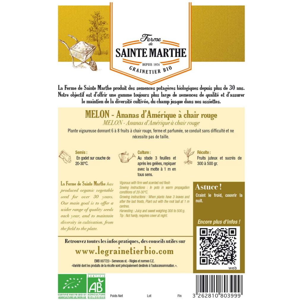 Melone Ananas d'Amérique Bio - Ferme de Sainte Marthe