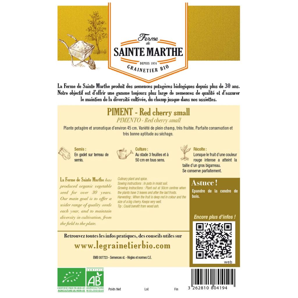 Chili Red Cherry Small Bio - Ferme de Sainte Marthe