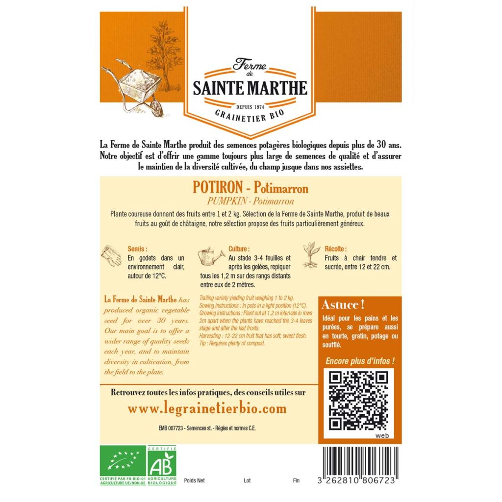 Riesen-Kürbis Potimarron Bio - Ferme de Sainte Marthe